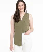 Sleeveless Placket Front Henley Blouse