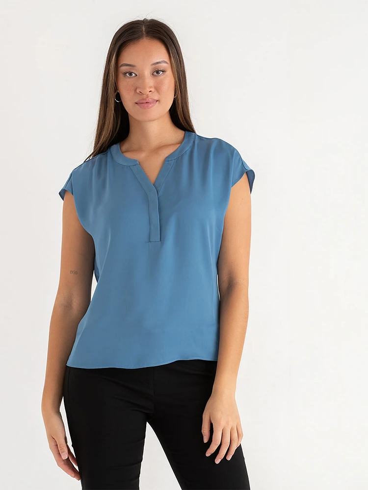 Linny Satin Extend Sleeve Henley Blouse