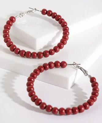 Large Red Beaded Hoop Earrings