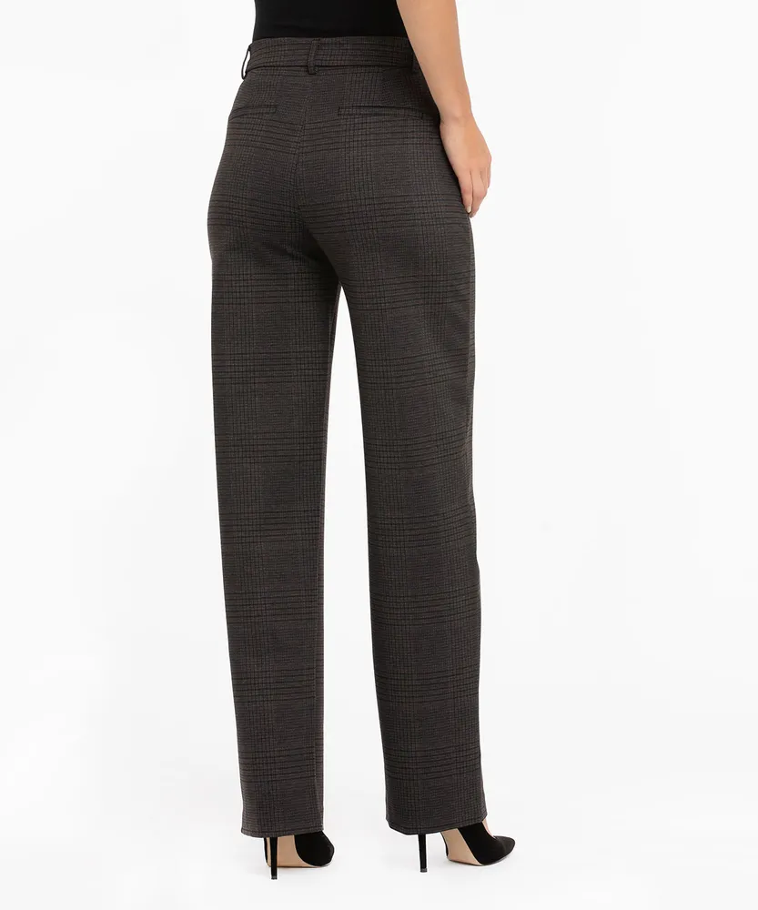 Ponte Fly Front Trouser Charcoal/Brown Plaid