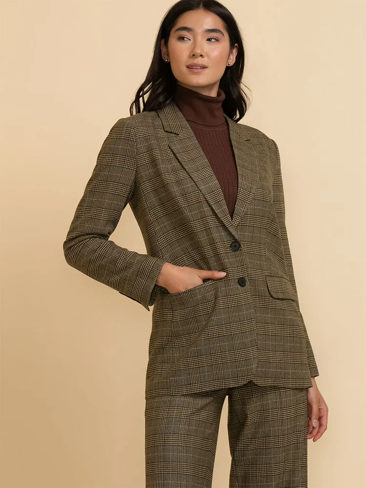 Relaxed Double Button Plaid Blazer