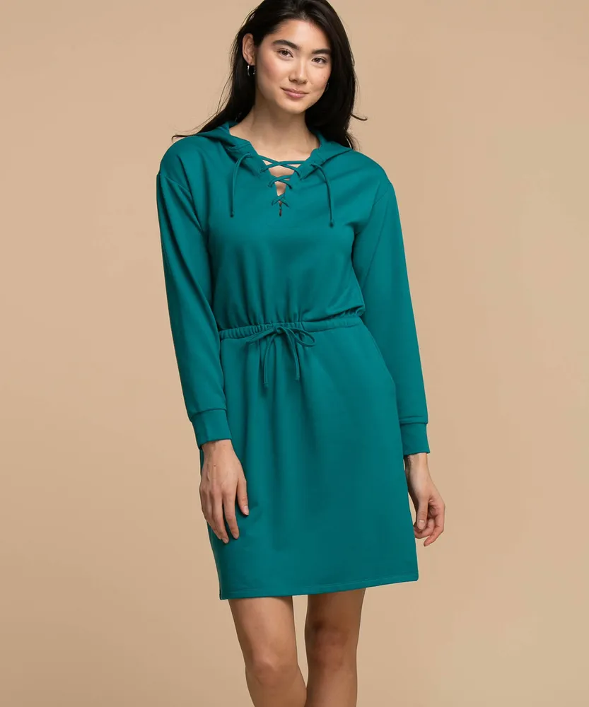 Hooded Lace-Up Lounge Dress
