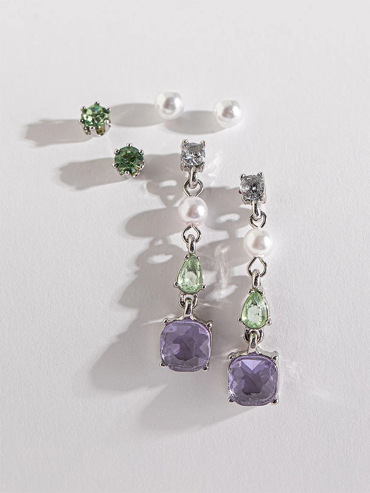 Coloured Crystals Earring Trio