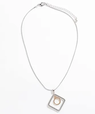 Short Necklace With Twisted Square & Circle Pendant