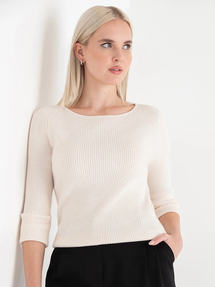 Ribbed Boat Neck Sweater