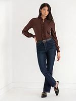 Ruffle Trim Button Up Blouse