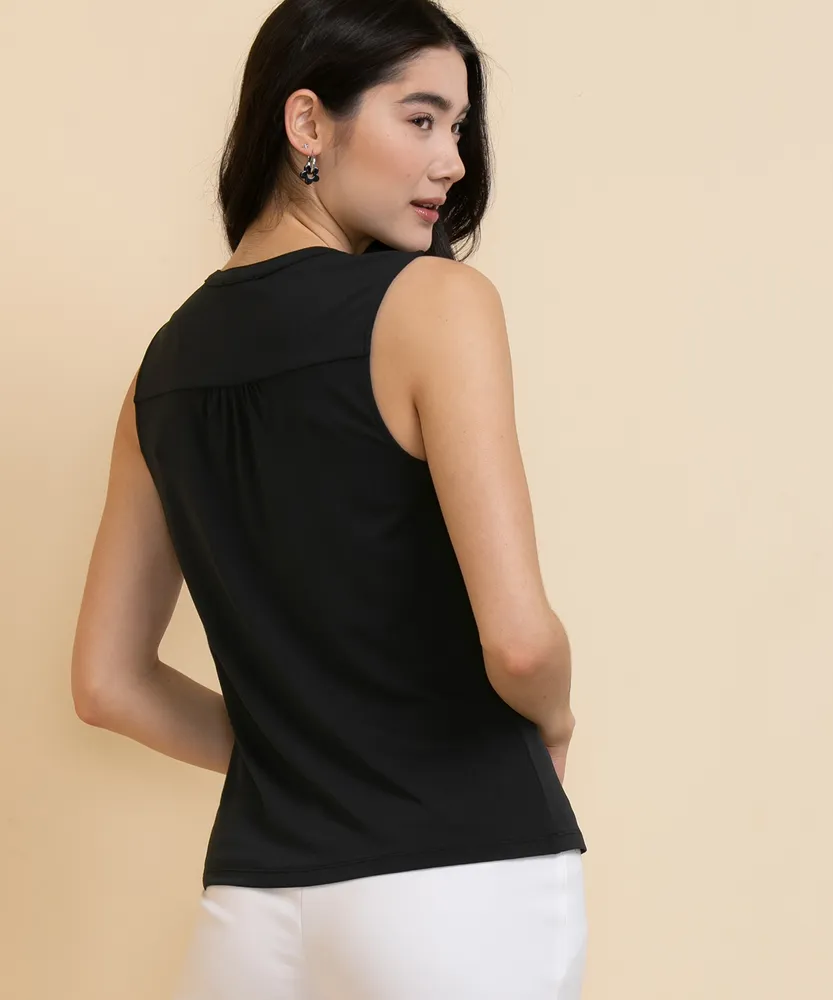 Sleeveless Top with Ruffle Placket