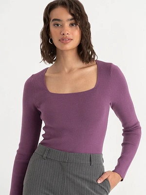 Square Neck Ribbed Sweater