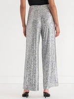 Pull-On Wide Leg Sequin Pant