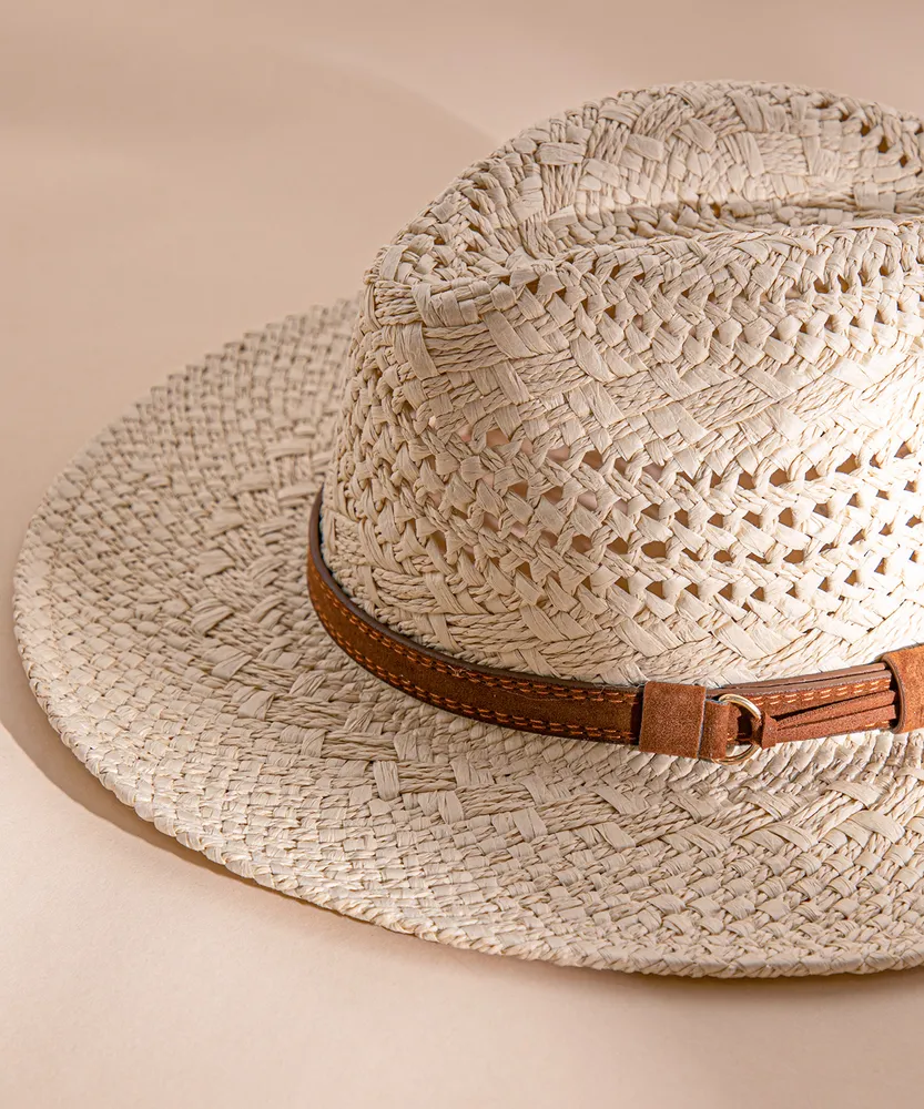 Straw Panama Hat with Leather Buckle