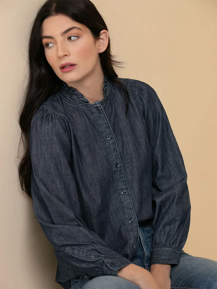 Ruffle Collared Denim Blouse