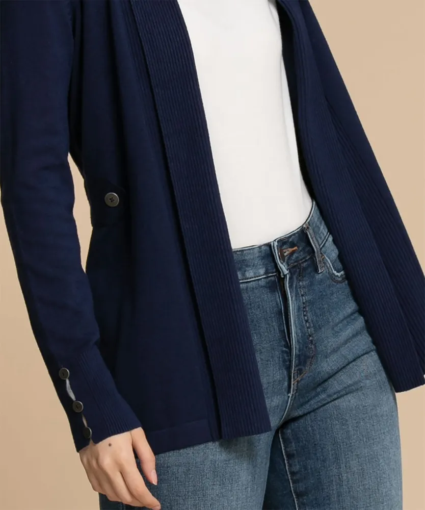 Navy Cardigan with Button Cuff Detail