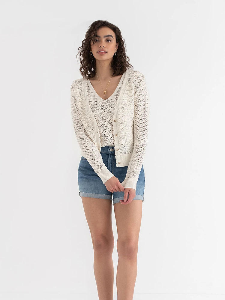 Long Sleeve Pointelle Cardigan