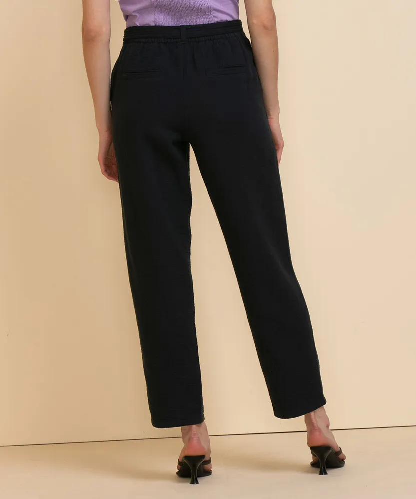 Tapered Crinkle Cotton Pant with Tie-Belt