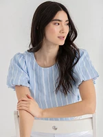 Dobby Stripe Puff Sleeve Top