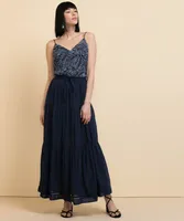 Tiered Maxi Skirt with Ladder-Trim