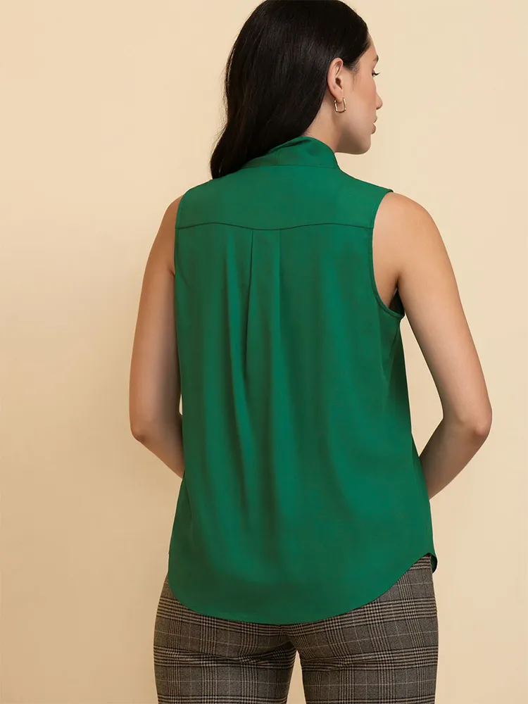 Sleeveless Tie-Neck Blouse