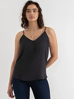 Strappy V-Neck Tank with Button
