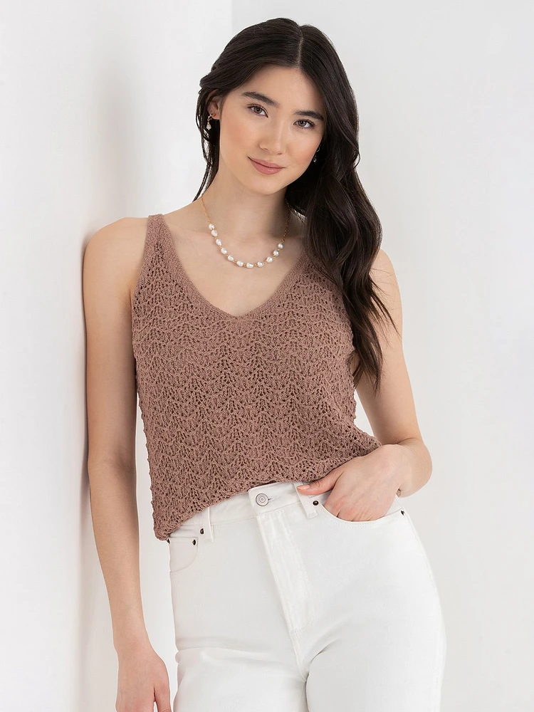 V-Neck Pointelle Sweater Tank