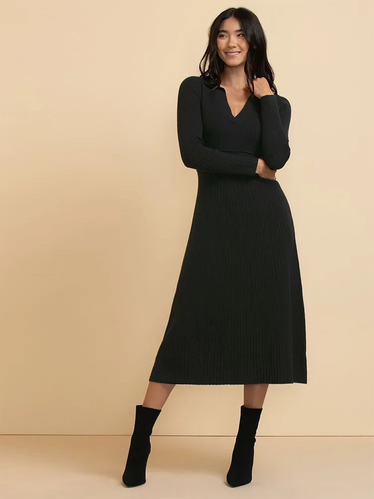 RICKI'S Polo Collar Ribbed Sweater Dress