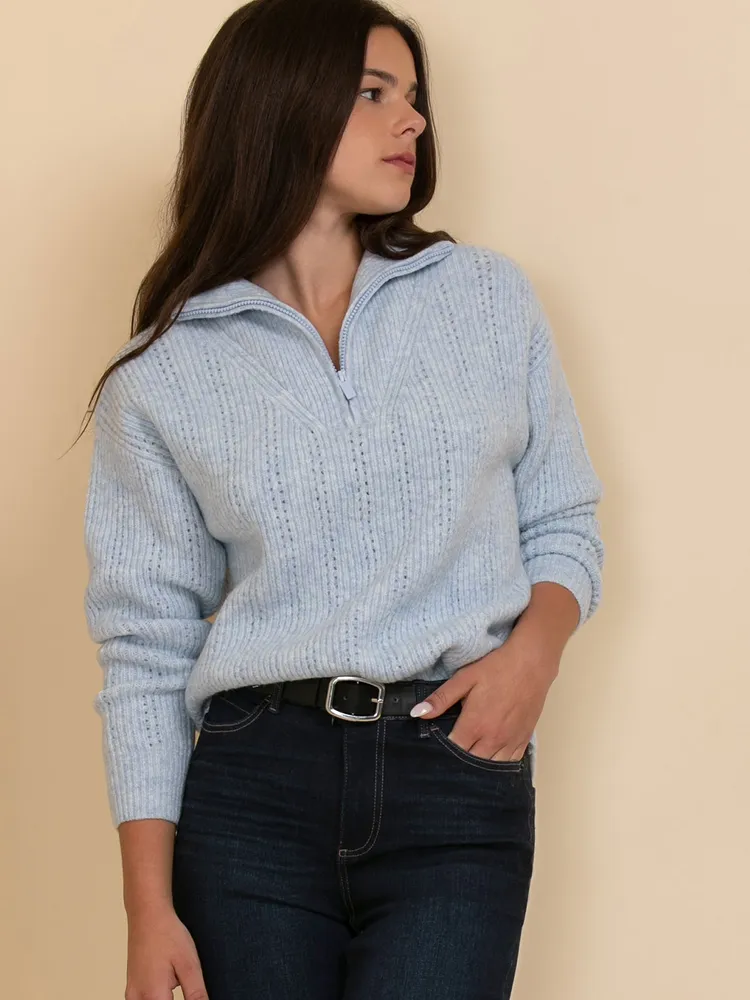 Wool-Blend Pointelle Quarter-Zip Sweater