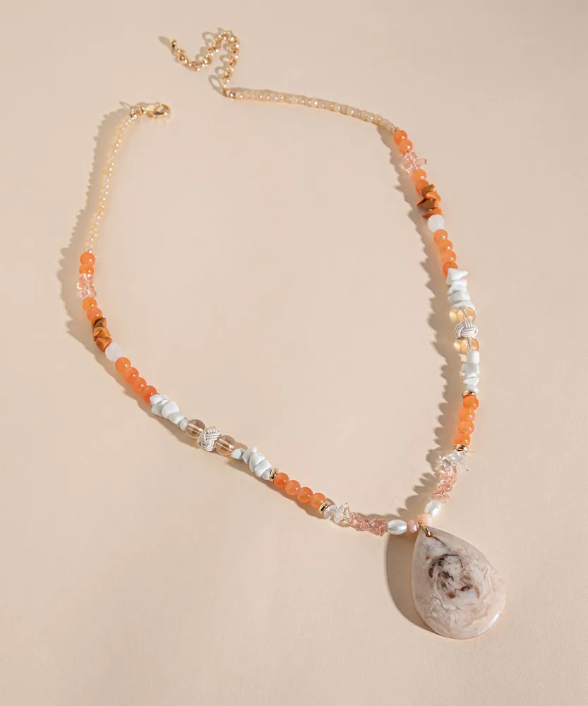 Beaded Necklace with Rock Pendant