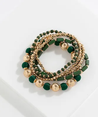 Green & Gold Beaded Bracelet 5-Pack