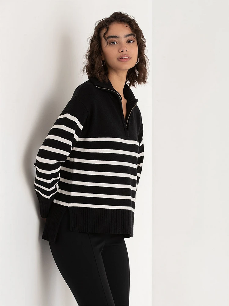 Striped 1/4 Zip Pullover Sweater