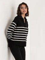 Striped 1/4 Zip Pullover Sweater