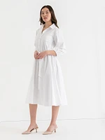 Puff Sleeve Belted Midi Shirtdress Luxe Poplin