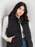 Carlyn Long Puffer Vest with Detachable Hood & Fur Trim