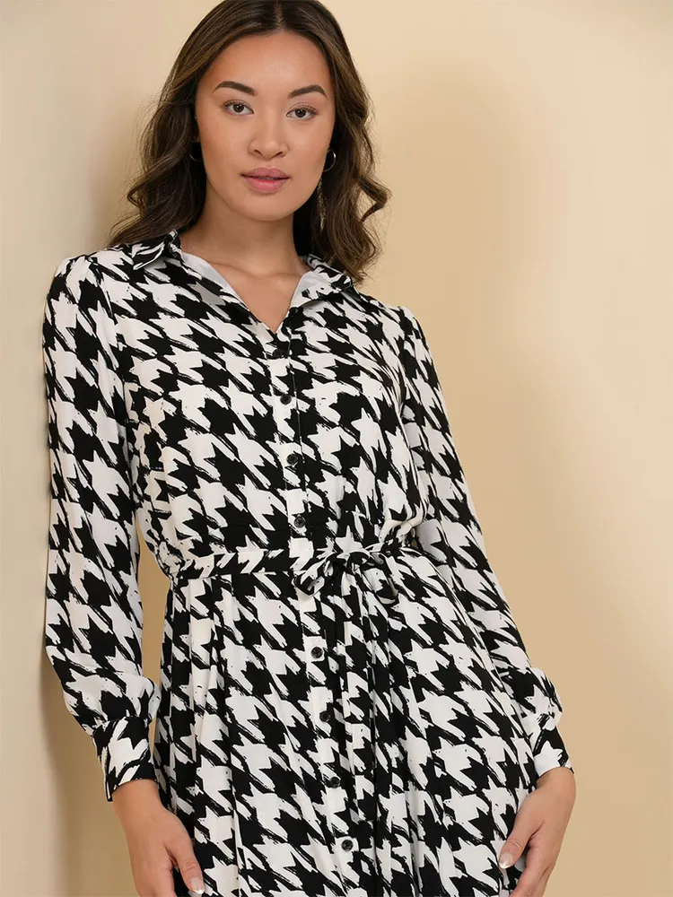 Collared Button-Front Dress with Tie Waist