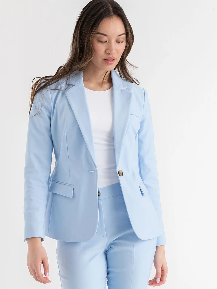 Single Button Cotton Sateen Blazer