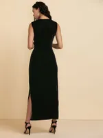 Sleeveless Velvet Dress with Side Ruching