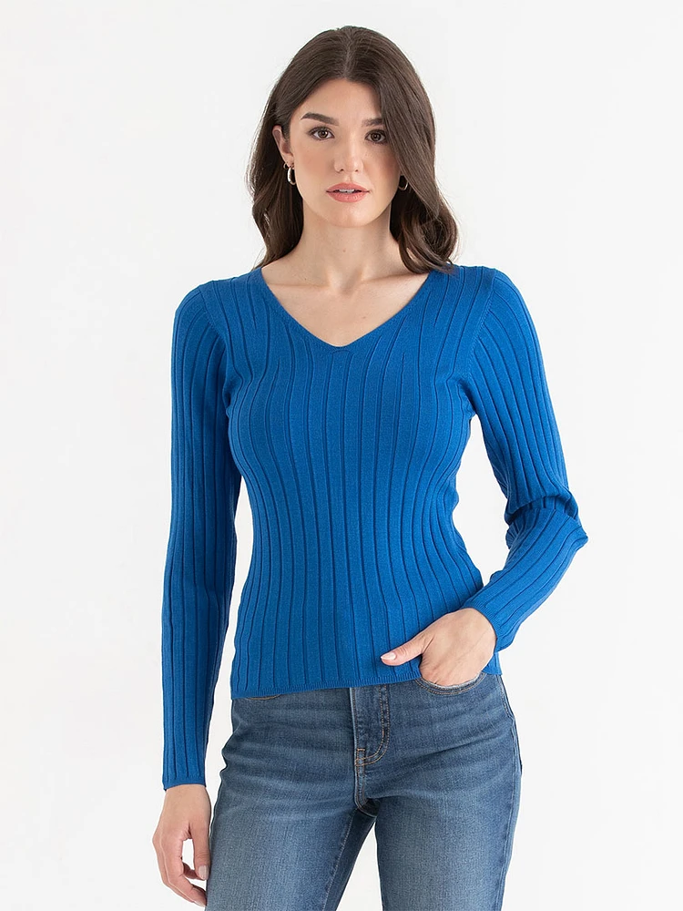 V-Neck Ribbed Sweater