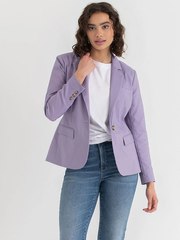 Single Button Cotton Sateen Blazer