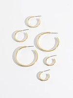 Pave Gold Hoop Earring Trio