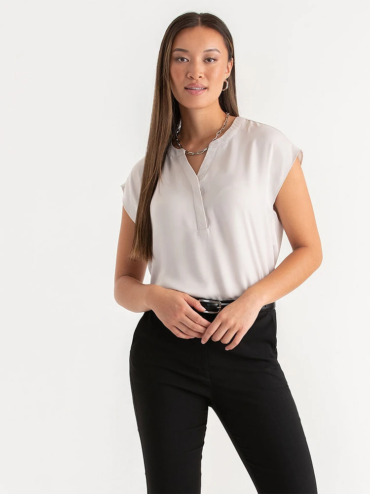 Linny Satin Extend Sleeve Henley Blouse