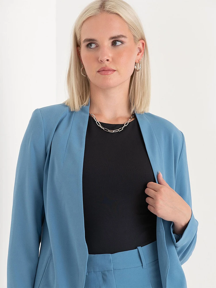 Collarless Open Front Blazer Crepe