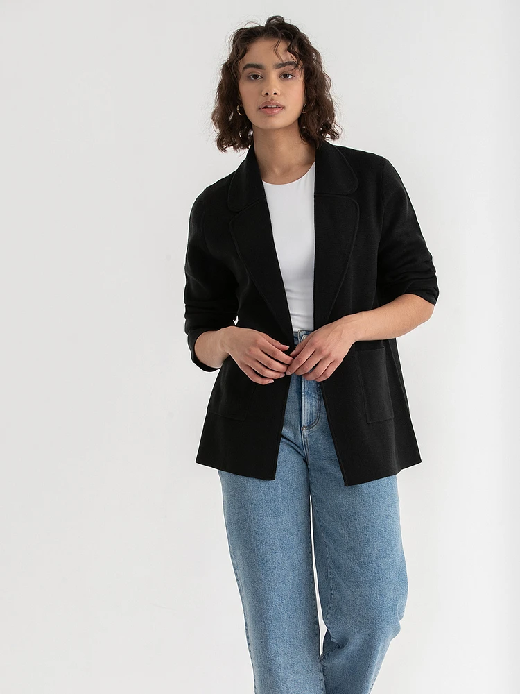 Notched Lapel Blazer Sweater