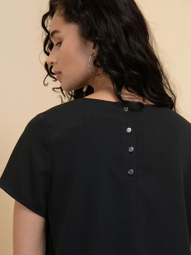 Lydia Short Sleeve Back-Button Blouse