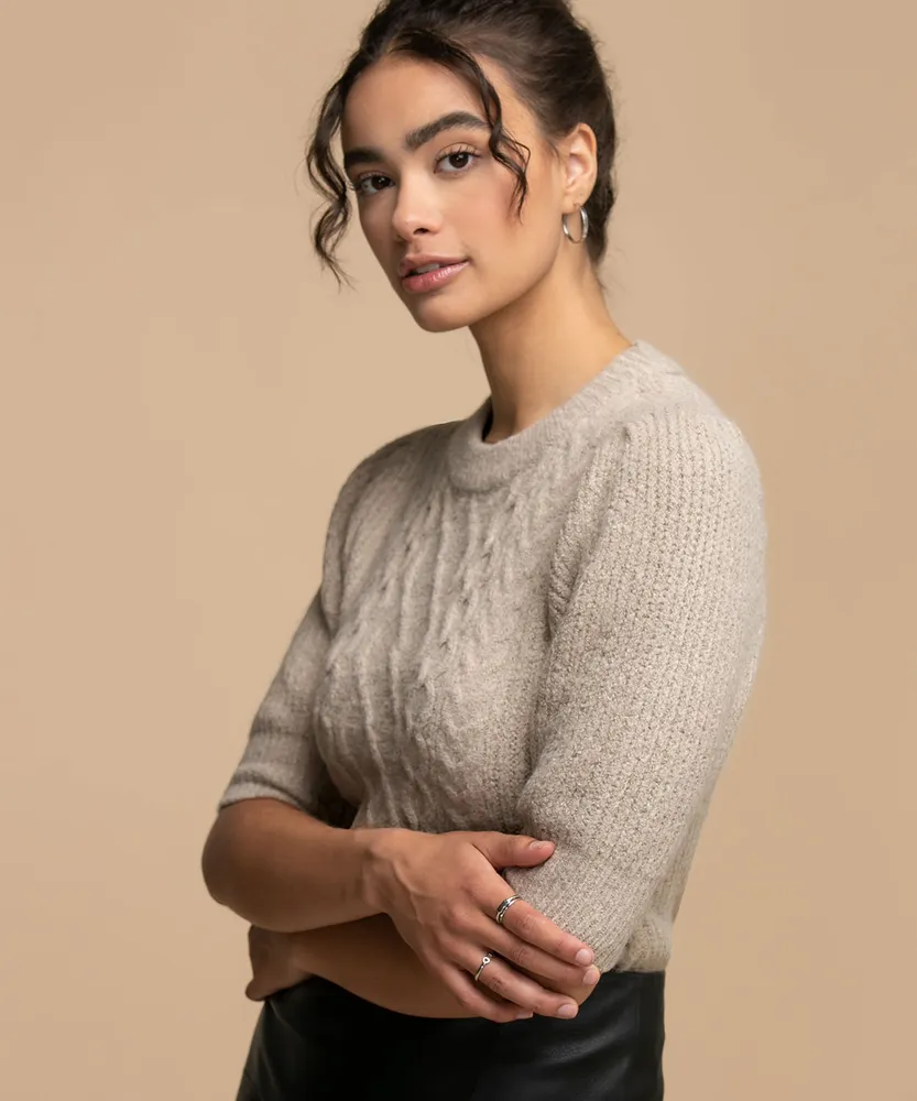 RD Style Cable Knit Puff Sleeve Sweater