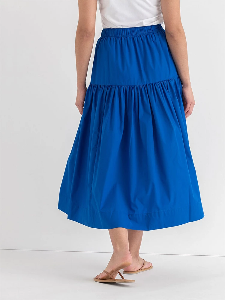 Tiered Poplin Midi Skirt