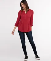 Roll Sleeve Pintuck Top