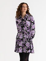 Collared Button-Front Dress with Tie Waist