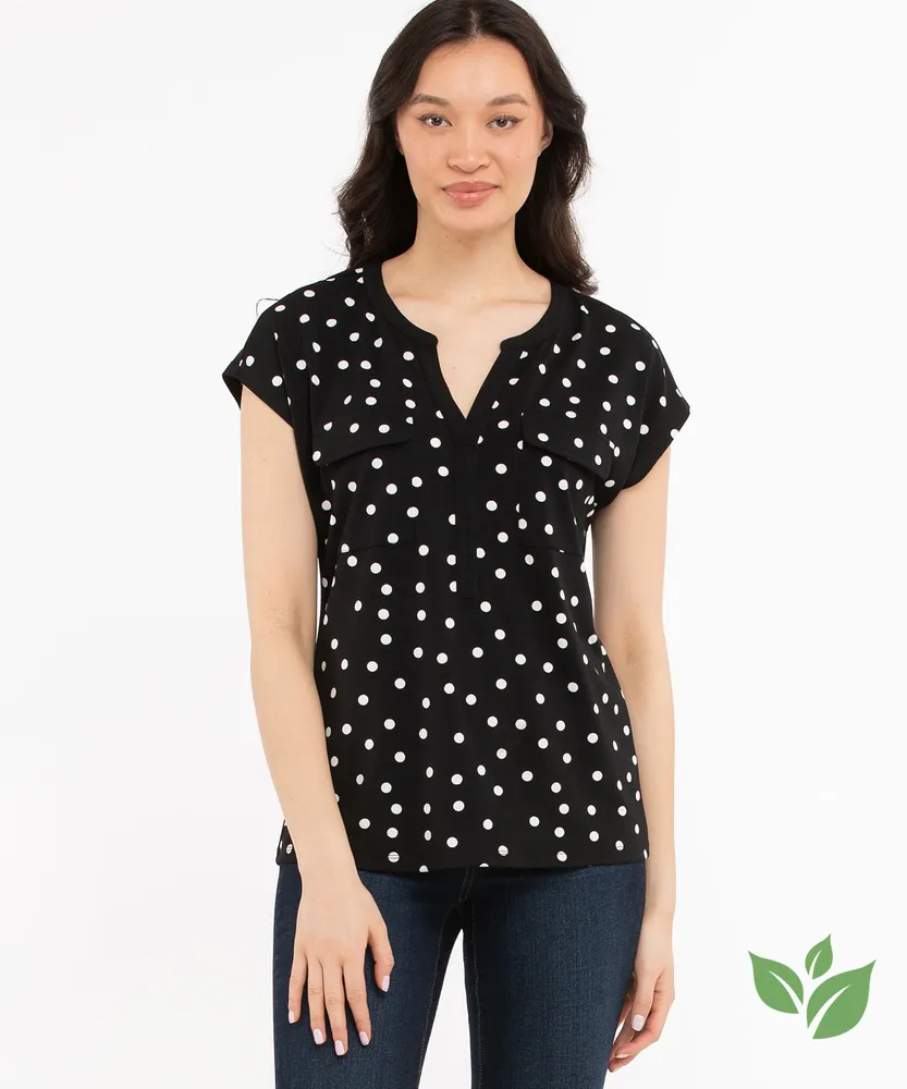 Pocketed Short Sleeve Henley Top