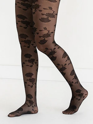 Floral Black Tights