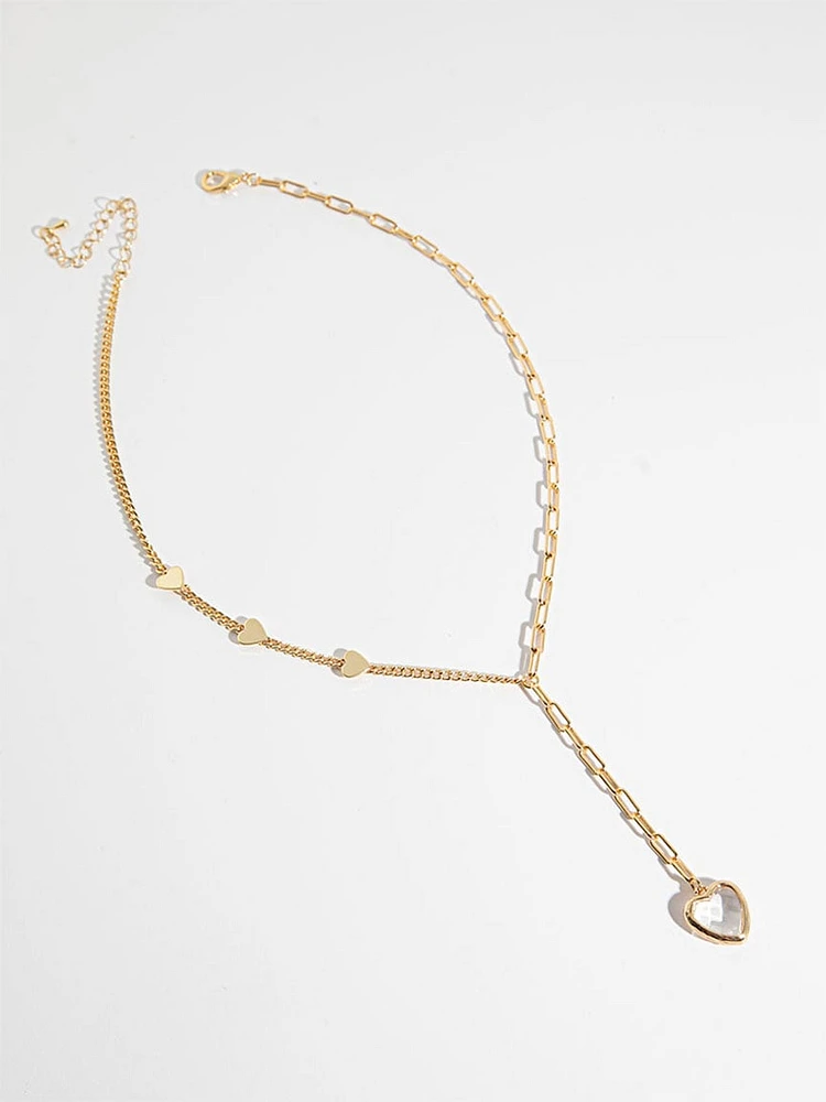 Crystal Heart Gold Necklace