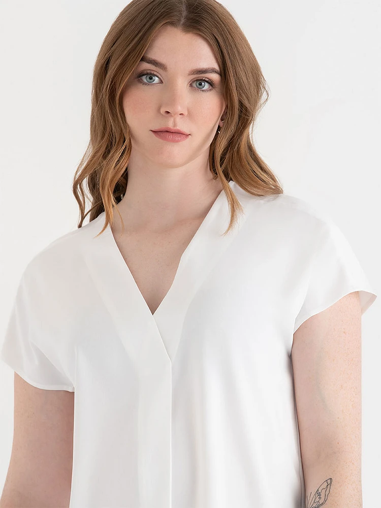 Short Sleeve Blouse with Center Pleat