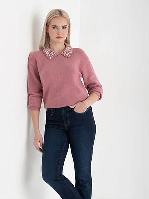 Pearl Collar Pullover Sweater